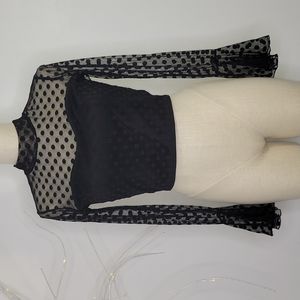 Boohoo Black Lacy Polka Dot Crop Top SZ 8